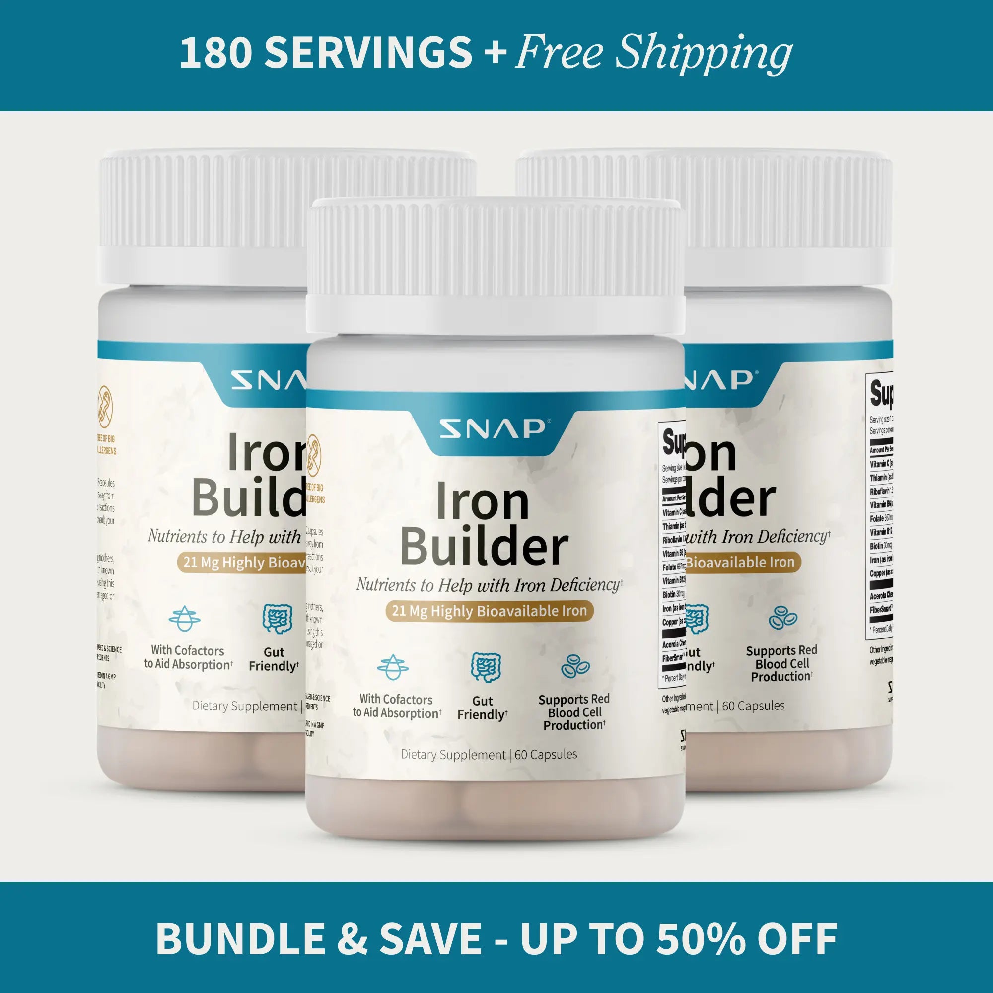 Elevate Your Energy with Snap Supplements Iron Builder - 60 Natural Capsules for Immune Support and Enhanced Vitality!