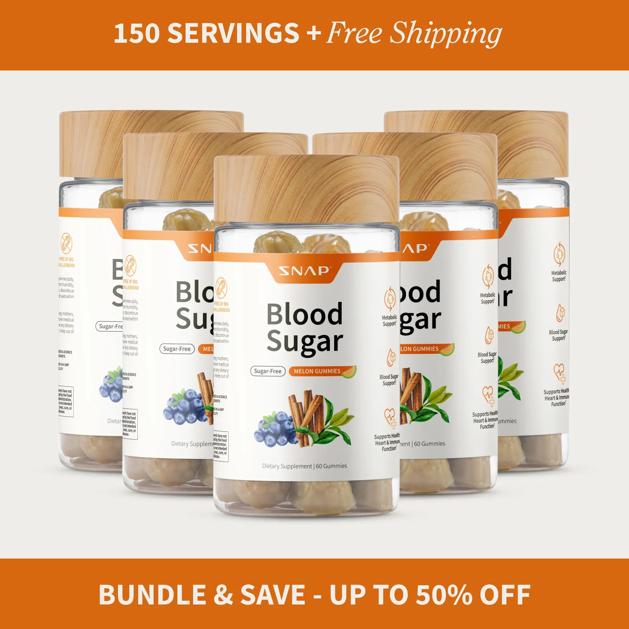 Elevate Your Wellness with Snap Supplements Blood Sugar Gummies - Delicious Melon Flavor for Metabolism Support!