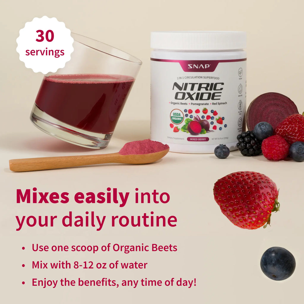 Elevate Your Heart Health with Snap Supplements Nitric Oxide Beet Root Powder and Heart Beets Powder - Delicious Mixed Berry Flavor