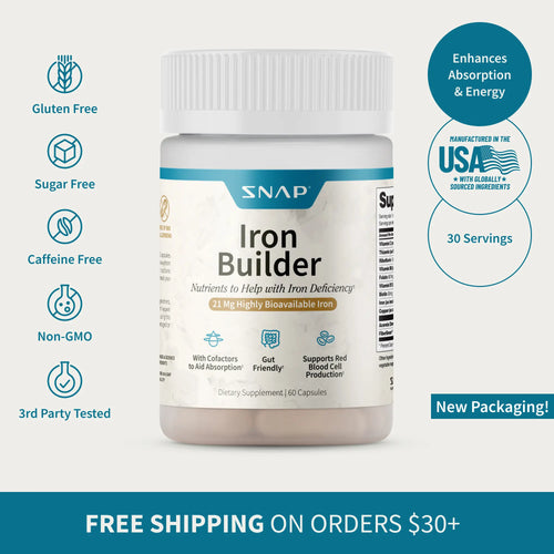Elevate Your Energy with Snap Supplements Iron Builder - 60 Natural Capsules for Immune Support and Enhanced Vitality!