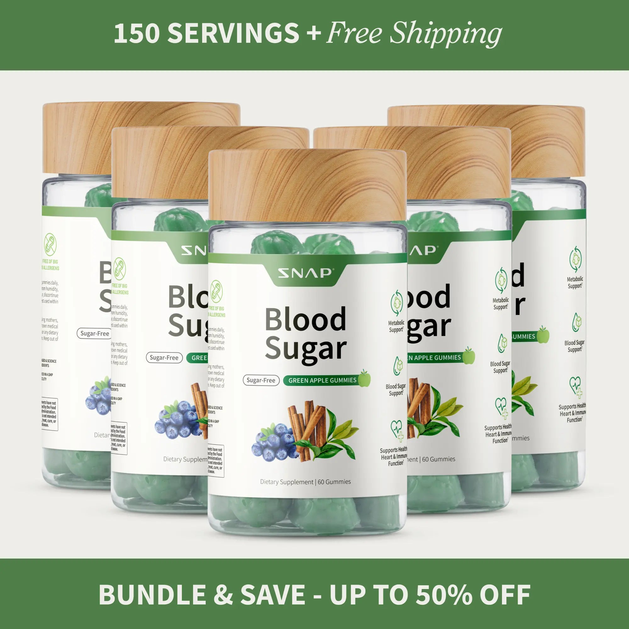 Snap Supplements - Blood Sugar Gummies - Natural Supplement - Green Apple Flavor