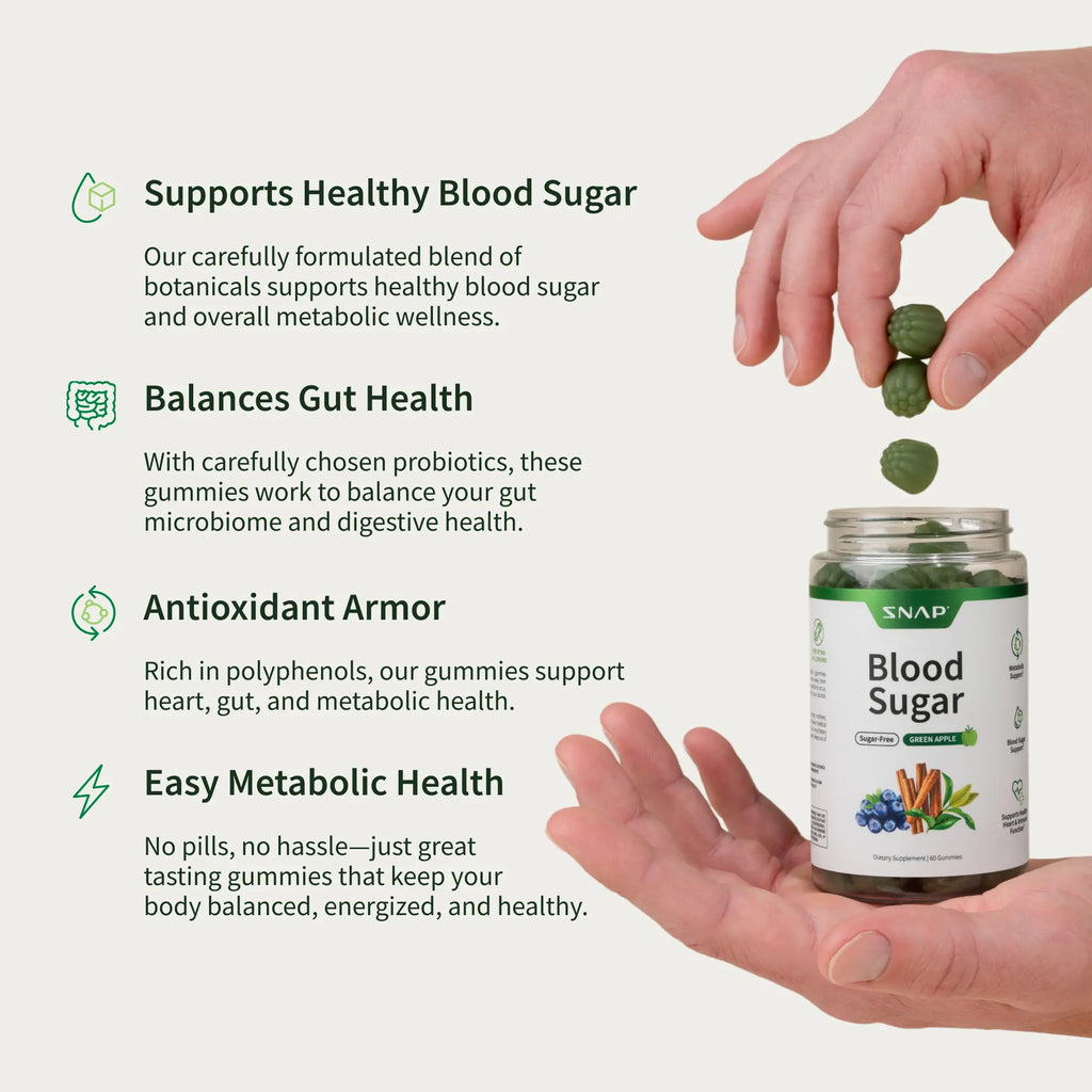 Snap Supplements - Blood Sugar Gummies - Natural Supplement - Green Apple Flavor