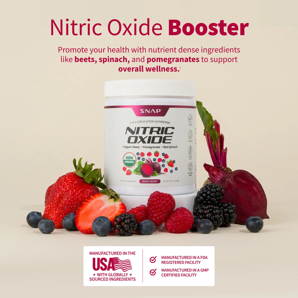 Elevate Your Heart Health with Snap Supplements Nitric Oxide Beet Root Powder and Heart Beets Powder - Delicious Mixed Berry Flavor
