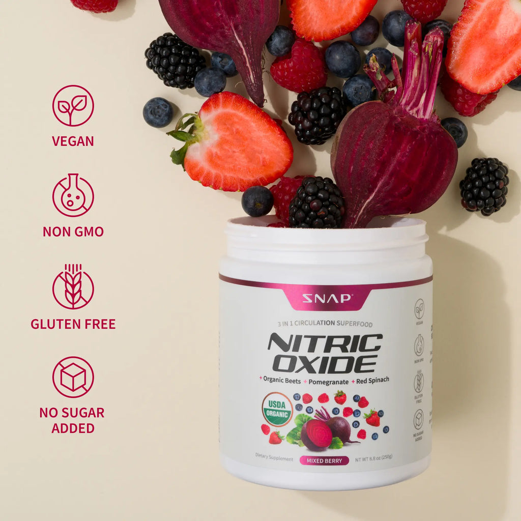 Elevate Your Heart Health with Snap Supplements Nitric Oxide Beet Root Powder and Heart Beets Powder - Delicious Mixed Berry Flavor