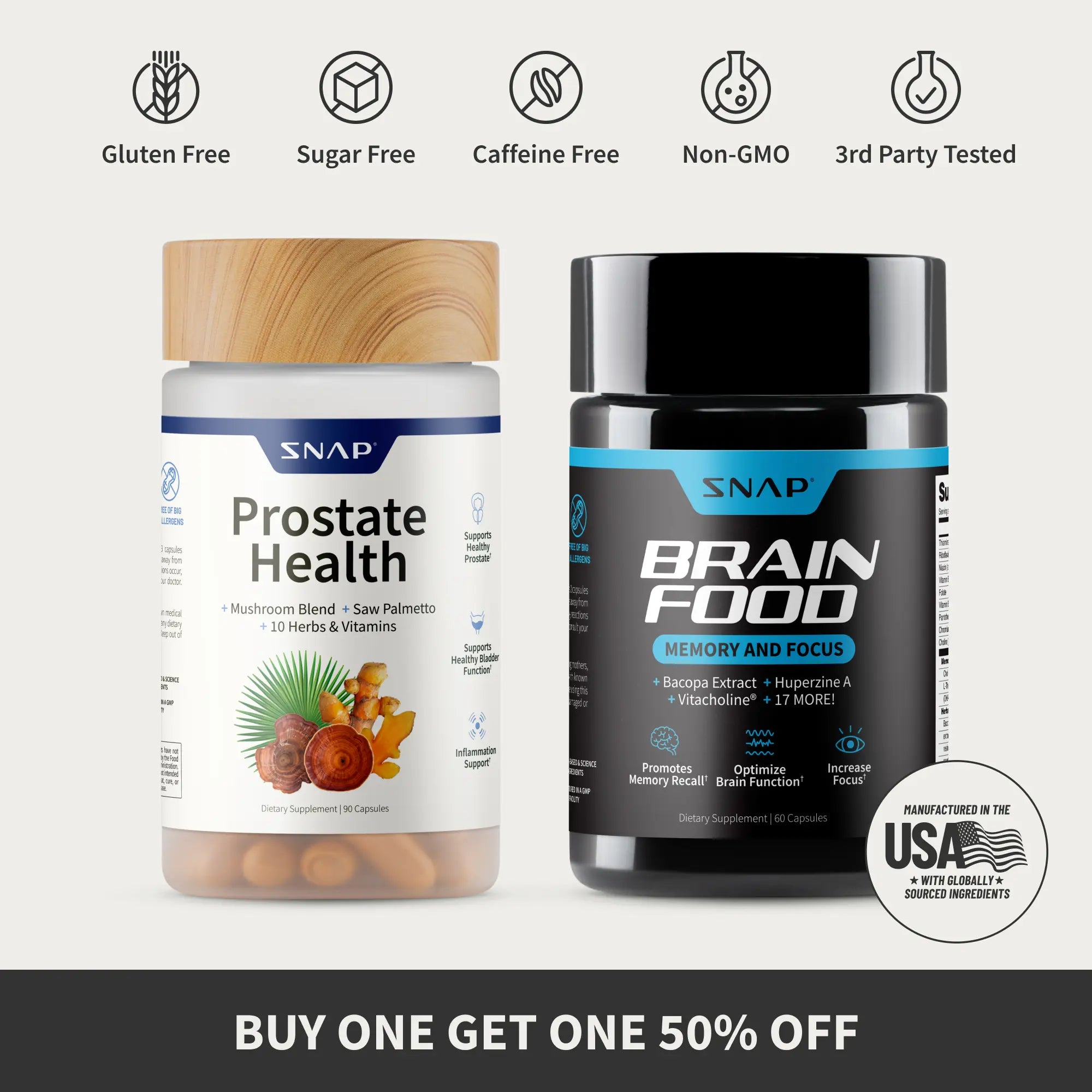 Boost Your Health with Snap Supplements - Prostate Health & Brain Food Bundle for Optimal Cognitive and Prostate Support