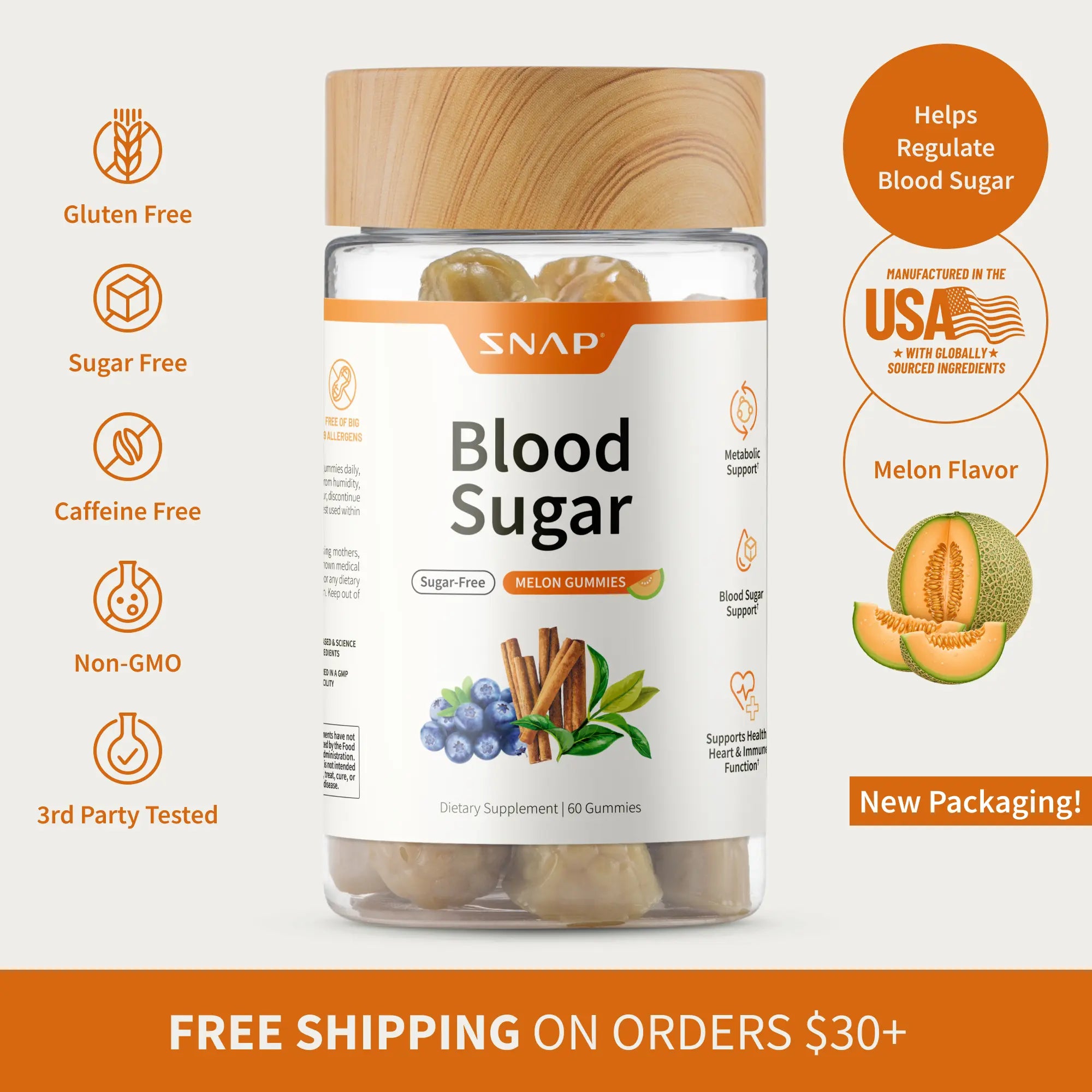 Elevate Your Wellness with Snap Supplements Blood Sugar Gummies - Delicious Melon Flavor for Metabolism Support!