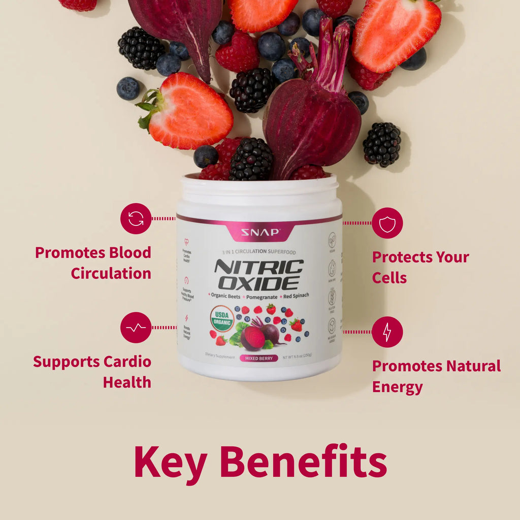 Elevate Your Heart Health with Snap Supplements Nitric Oxide Beet Root Powder and Heart Beets Powder - Delicious Mixed Berry Flavor
