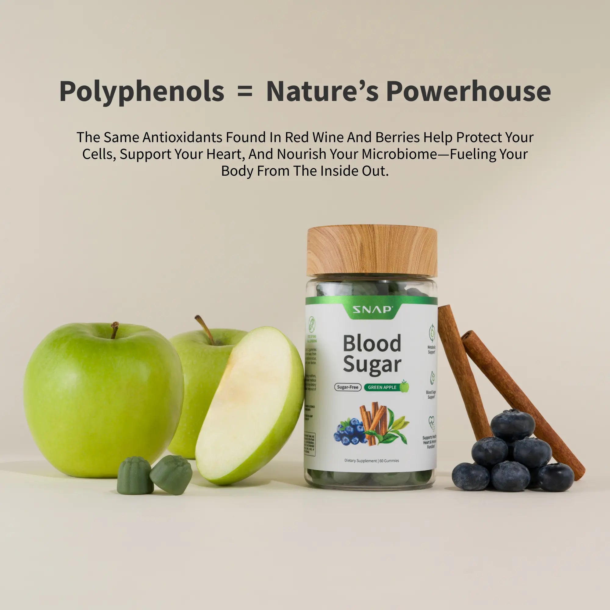 Snap Supplements - Blood Sugar Gummies - Natural Supplement - Green Apple Flavor
