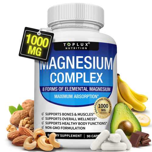 Unlock Your Wellness with Toplux Magnesium Complex - 8 Essential Magnesium Supplement, 1000mg Capsules for Better Sleep and Muscle Health