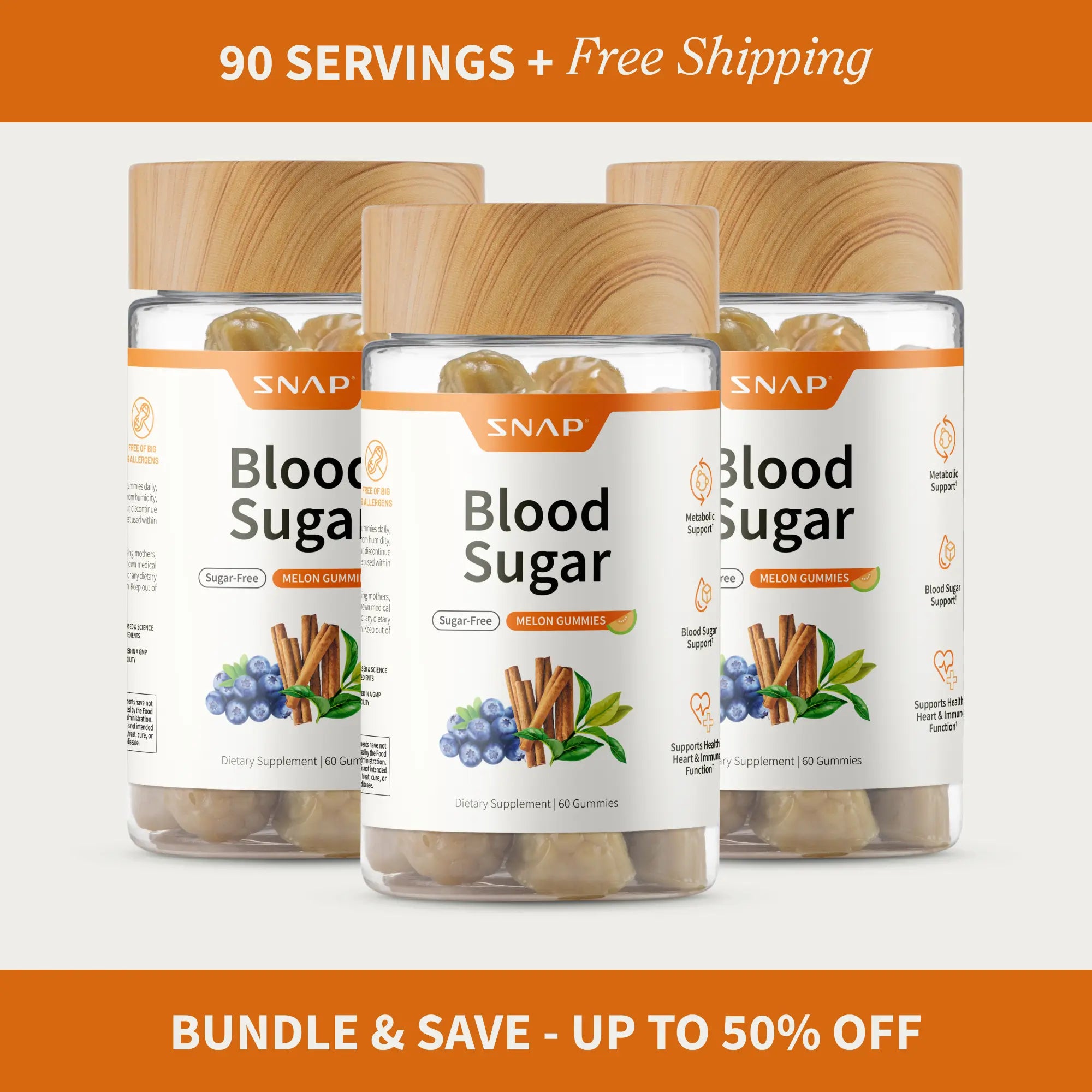 Elevate Your Wellness with Snap Supplements Blood Sugar Gummies - Delicious Melon Flavor for Metabolism Support!