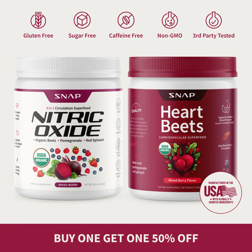 Elevate Your Heart Health with Snap Supplements Nitric Oxide Beet Root Powder and Heart Beets Powder - Delicious Mixed Berry Flavor