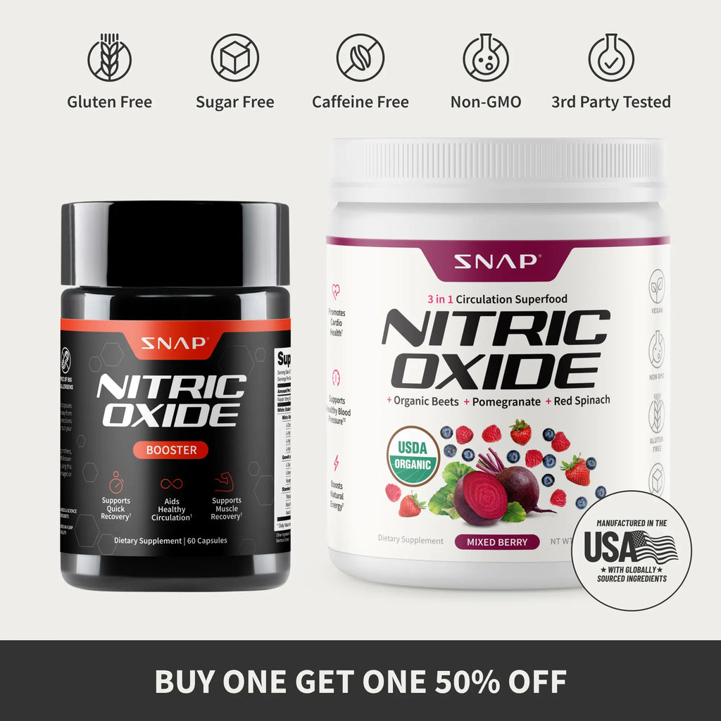 Boost Your Performance with Snap Supplements - Nitric Oxide Beets + Booster 60Ct Bundle - Natural Energy & Recovery Formula