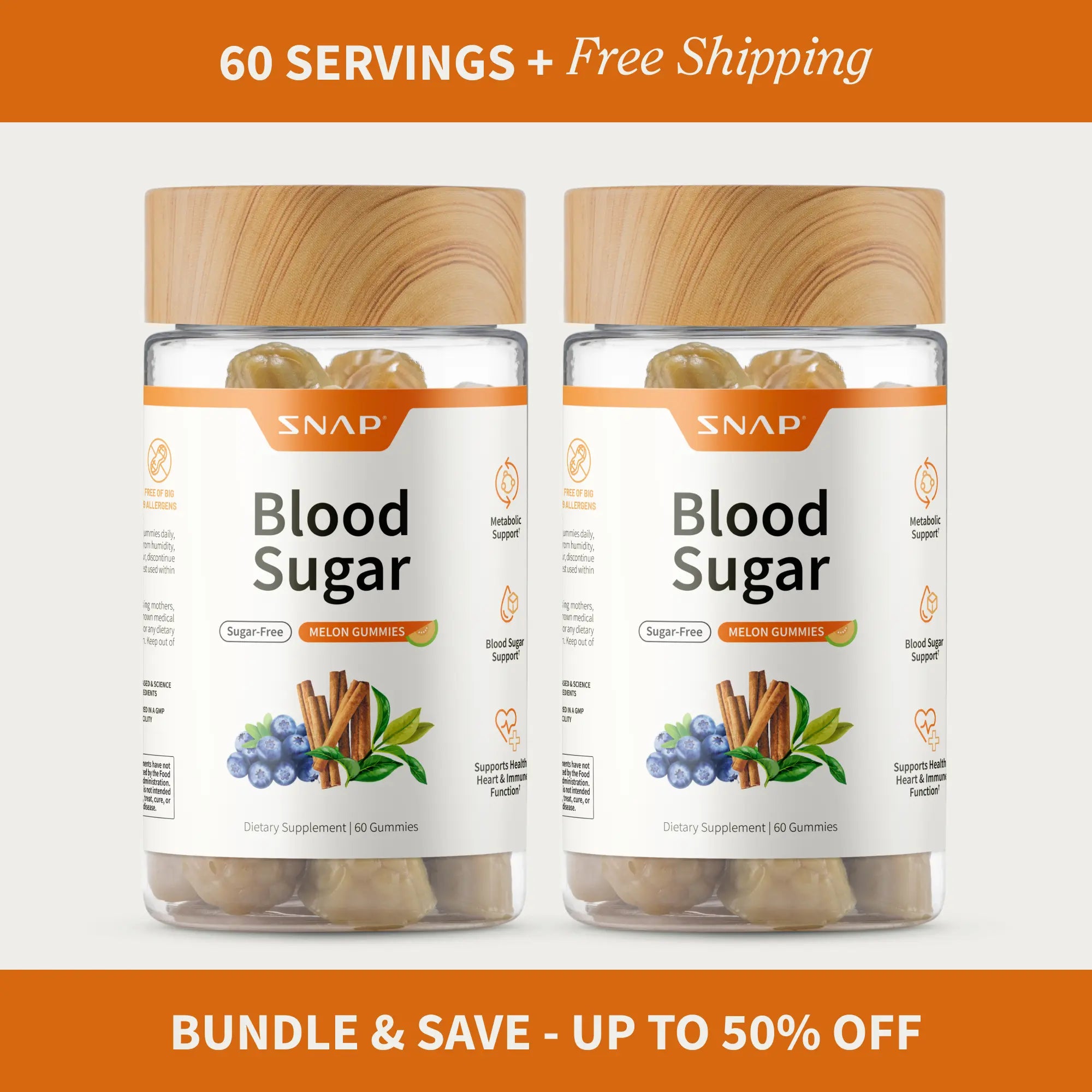 Elevate Your Wellness with Snap Supplements Blood Sugar Gummies - Delicious Melon Flavor for Metabolism Support!