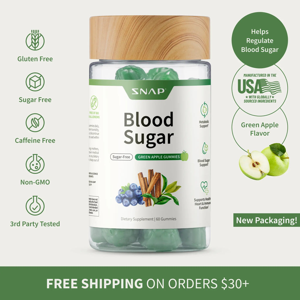 Snap Supplements - Blood Sugar Gummies - Natural Supplement - Green Apple Flavor