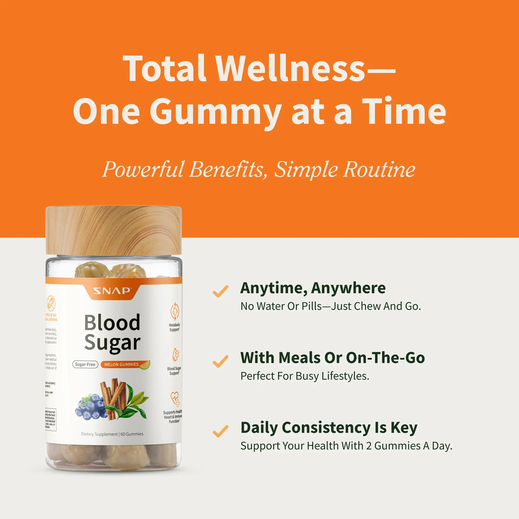 Elevate Your Wellness with Snap Supplements Blood Sugar Gummies - Delicious Melon Flavor for Metabolism Support!