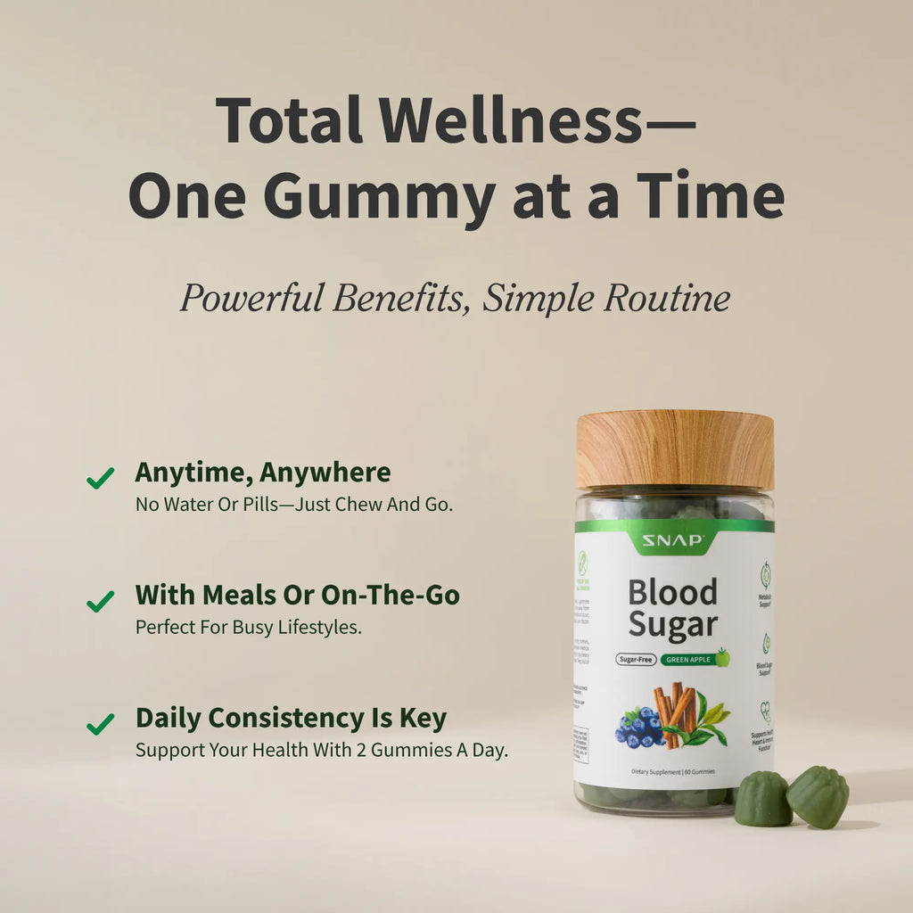 Snap Supplements - Blood Sugar Gummies - Natural Supplement - Green Apple Flavor
